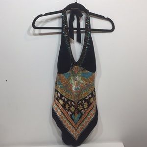 Cache gorgeous embellished halter top